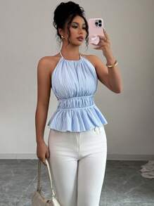 SHEIN Clasi 性感露背挂脖条纹短款上衣，夏季 - 彩色 - 查看 5