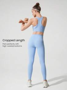 GLOWMODE FeatherFit™-Sculpt Glow Hard Compressive Reflective Back Removable Cups Racerback Active Crop Top Sports Bra Medium Impact Running Jogging Workout Gym Training Active