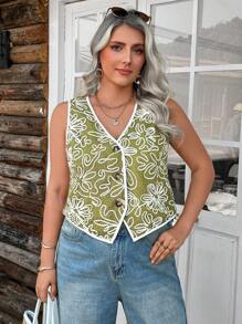 SHEIN LUNE Blusas de talla grande para mujer para el verano, blusas de verano, blusas para vacaciones, blusas de playa para mujer, nuevos diseños de verano, sencillos y de moda, para la escuela y la oficina - Verde - Ver 3
