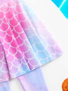 Young Girl Raglan Sleeve Round Neck Summer Long Sleeve Tankini Swimsuit - Violet Purple - View 4