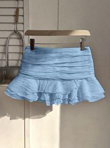 Elamini Women's Elegant Ruffle Hem Design Vacation Skirt - Blue - View 2