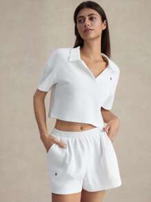 Briarwyn 2 件套纯色针织休闲运动套装女士度假两件套度假服装女士海滩度假服装女士生日服装女士两件套俱乐部服装女士性感夏季服装女士度假两件套图案 T 恤老款女士返校服装 - 白色 - 查看 2