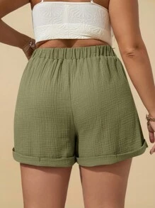 Travachic Plus Size Knotted Waist Solid Color Shorts