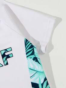 Boys Swimming Trunks Set - Print Rash Guard Shirt & Random Print Brief - Multicolor - View 5