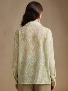 Anewsta Women's Sage Green Woven Fabric Top With Floral Embroidery Detail Long Sleeves And Shirt Collar - Green - View 3