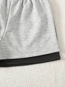 2pcs Tween Girls Casual Solid Color Knit Wide Leg Shorts Set