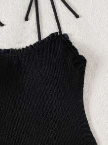 Swim Chiccia 1 件女士优雅荷叶边吊带褶皱连体泳衣 - 黑色 - 查看 5