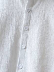 SHEIN 小男孩棉麻百搭白色短袖衬衫，百搭日常穿着