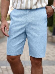 Manfinity RSRT Men's Casual Slant Pocket Shorts Linen Shorts Loose Knee Cool Lucky Solid Color Summer Basic Mens Light Blue Shorts Mens Summer Shorts Mens Vacation Shorts Light Blue Swim Trunks Pool Shorts Men