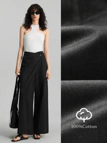 Ontre Pantaloni alla zuava avvolgenti con gamba ampia in tinta unita neri, abbigliamento estivo casual da donna, outfit casual femminili