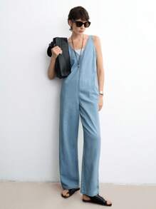 Aalyst 女式夏季休闲水洗无袖牛仔连体裤