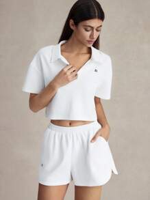 Briarwyn 2 件套纯色针织休闲运动套装女士度假两件套度假服装女士海滩度假服装女士生日服装女士两件套俱乐部服装女士性感夏季服装女士度假两件套图案 T 恤老款女士返校服装 - 白色 - 查看 5