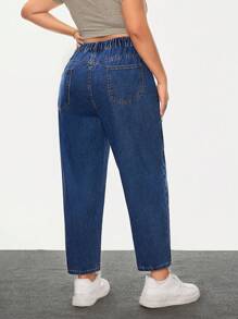 Jeanoix 大码女式水洗做旧休闲牛仔裤，春夏 - 深色水洗藍 - 查看 2