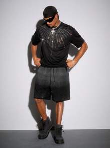 ROMWE MEN Street Life Men's Ombre Rhinestone Gradient Color Print Shorts, Suitable For Daily Wear In Spring & Summer