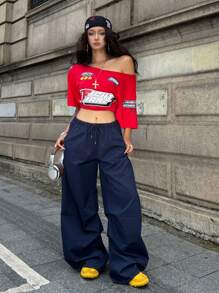 Coolane Women's Summer Concert Streetwear Vintage Y2K Graphics Red Oversized Tees - Red - View 5