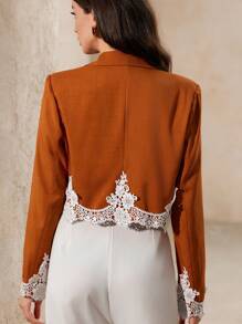 SHEIN Unity Elegant Retro V-Neck Embroidered Asymmetric Ruffle Trim Waist Fitted Women Short Blazer & Shorts Suit Set Fall Cloth For Women - Multicolor - View 2