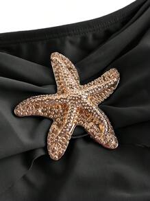 Swim Oasis Women's 1-Piece Swimsuit With Ruffle Starfish Decor, Paired With Swim Cover Up Skirt, For Holiday For Summer Beach Vacation