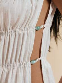 SHEIN BAE Top de tirantes con detalles de cuentas y recortes laterales, top de tirantes ajustado y sexy con cuentas, ideal para verano, vacaciones en la playa, resort en Italia, Ibiza - Blanco - Ver 6