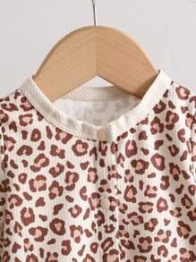 Cozy Pixies Newborn Baby Leopard Print Knitted Soft Crew Neck Long Sleeve Romper Outfit - Multicolor - View 5