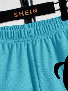 SHEIN Celana Pendek Kasual Motif Grafis dengan Pinggang Elastis Longgar untuk Anak Laki-Laki Remaja - Hijau - View 4