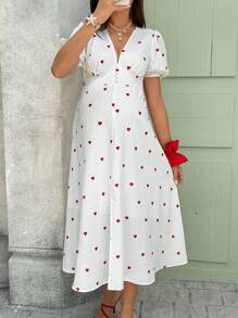 SHEIN 孕妇短袖V领连衣裙，夏季时尚 - 白色 - 查看 4