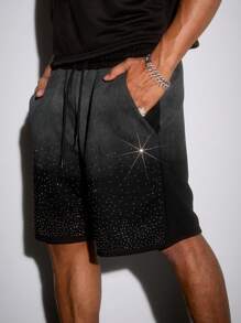 ROMWE MEN Street Life Men's Ombre Rhinestone Gradient Color Print Shorts, Suitable For Daily Wear In Spring & Summer