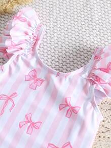可爱新生儿/婴儿女宝宝荷叶边蝴蝶和条纹印花连体泳衣 - 彩色 - 查看 9