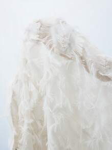 Maija White Mesh Embroidered Bodycon Sheer Design Midi Dress, Fashionable With Design Sense, Autumn/Winter Outerwear - White - View 9