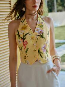 MOTF STUDIO FLORAL PRINT HALTER WAISTCOAT