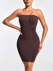 SHEIN Shape Women Solid Color Bandeau Casual Bodycon Dress
