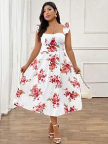 SHEIN Clasi Plus Size Women Elegant Classic Belted Dress, Suitable For Spring And Summer Outings - Multicolor - View 1