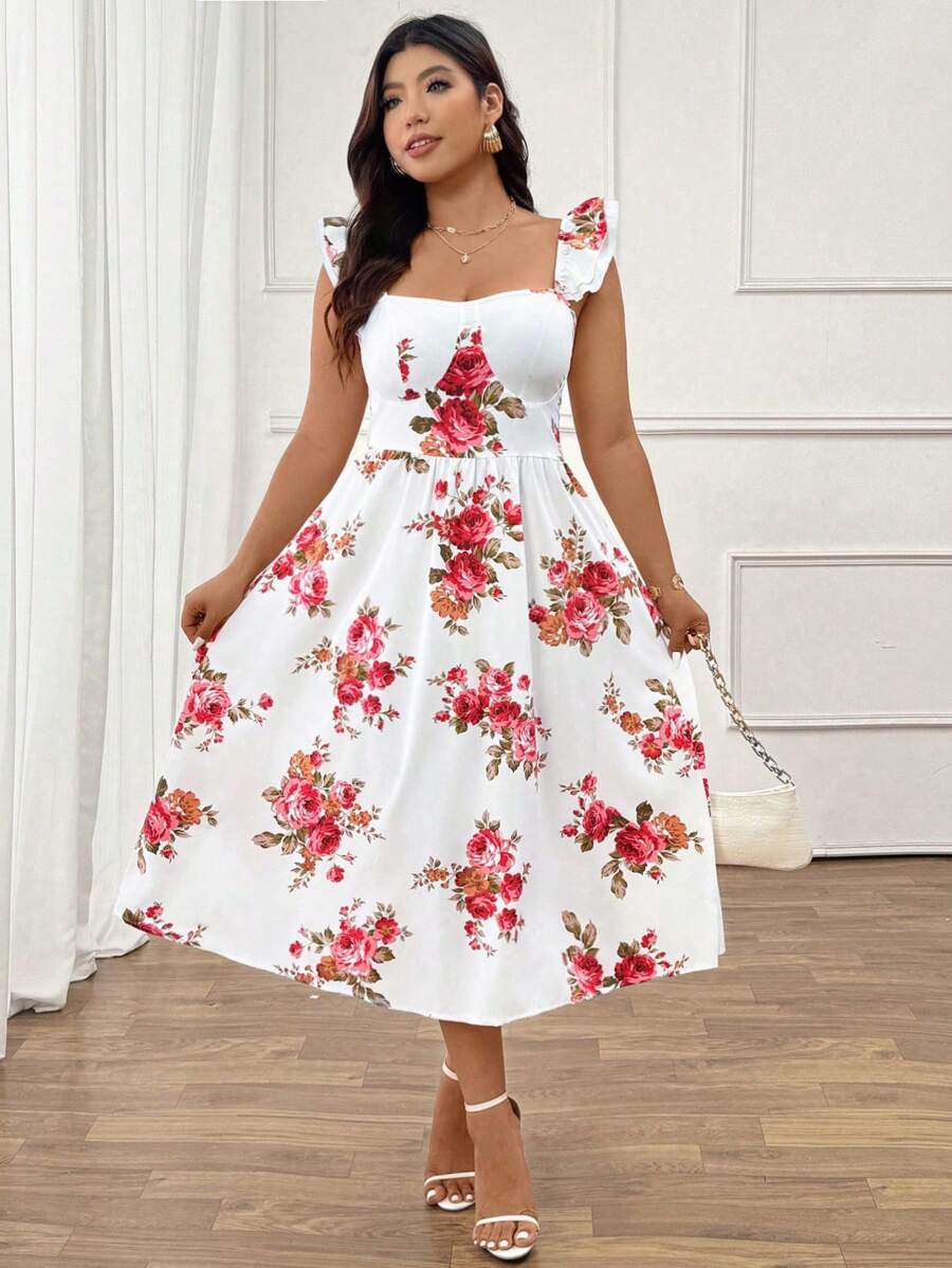 SHEIN Clasi Plus Size Women Elegant Classic Belted Dress, Suitable For Spring And Summer Outings - Multicolor - View 1