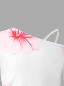 maglietta con spalle scoperte e maniche corte con stampa floreale asimmetrica, per ragazza teenager e mamma, comoda e casual, adatta per uscite quotidiane, dolce e carina