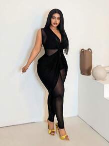 Maweii بدلة قفزة مثيرة مقاس كبير مع تصميم ملتف يتشابك