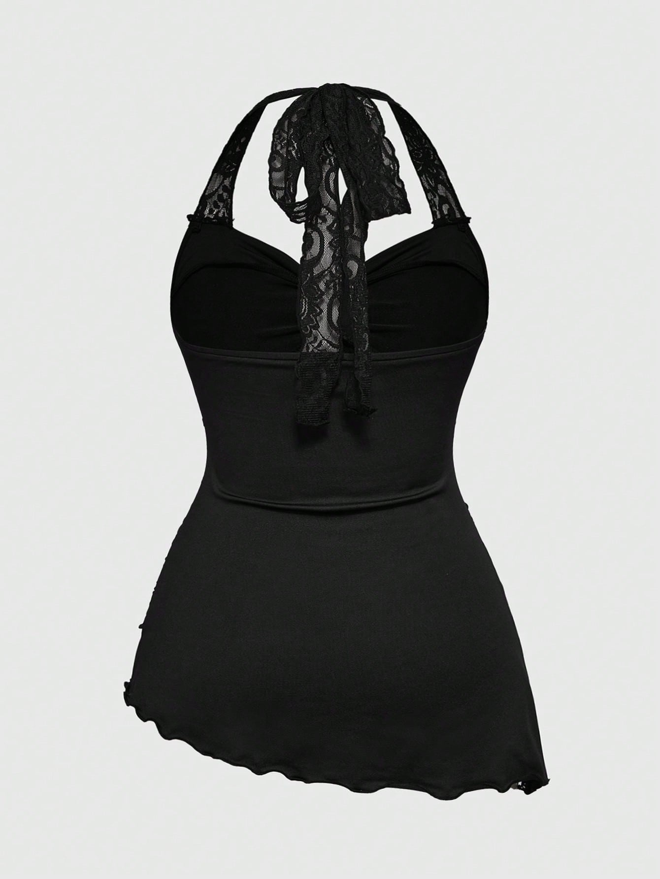 Our Women's Lace Patchwork Asymmetrical Hem Lace Trim Halter