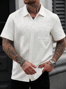 Manfinity RSRT Men's White Woven Jacquard Short Sleeve Shirt , Mens Summer Shirts , Nice Shirts For Men , Style Shirts For Men , Men S Short Shirts