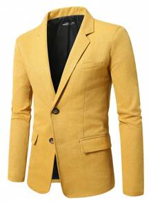 Manfinity Bizformal Men's Fashionable Casual Suit Blazer, Men Casual Suits, Blazer For Man, Yellow Blazer Men For Ceremony - Mustard Yellow - View 4