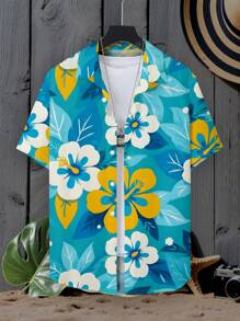 Manfinity RSRT Men's Floral Print Button-Up Short Sleeve Casual Shirt, Summer - Multicolor - View 3
