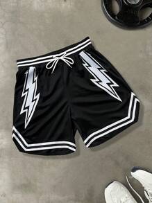 Gym Rark Men's Striped & Lightning Print Drawstring Waist Sports Shorts Workout Clothes Running Shorts - Multicolor - View 4