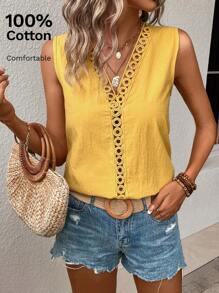 SHEIN LUNE Camisa sin manga panel con encaje