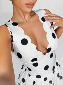 Sirith Nuevo vestido de vacaciones elegante y sexy con cuello en V, estampado de lunares blancos y cintura de estilo vintage para mujer, perfecto para la primavera/verano