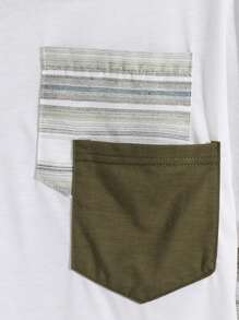 2 件套青少年男孩休闲百搭圆领口袋 T 恤和短裤套装，适合通勤、上学、日常穿着、运动、春夏季