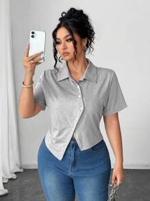 Elenzga Casual Slim Fit Women's T-Shirt, Popular European And American Style, Summer - Light Grey - View 1