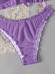 Swim Mod Women's Summer Beach Solid Color Ruffled Front Tie Sexy Bandeau Bikini Set - Purple - View 4