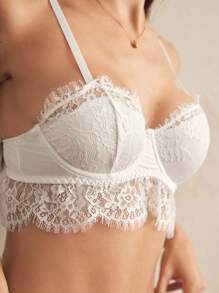 Charlaine Elegant French Style Solid Color Lace Underwire Bra - White - View 7