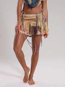 MUSERA Tie Dye Print Gerimpelde Minirok met Kralen Ibiza Past Lente Zomer Boho, Elegant, Vakantie