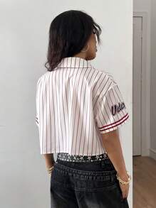 Coolane 女士街头时尚运动休闲图案短款衬衫 - 白色 - 查看 2