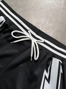 Gym Rark Men's Striped & Lightning Print Drawstring Waist Sports Shorts Workout Clothes Running Shorts - Multicolor - View 3