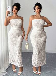Elenzga Plus Size Women Spring New Famous Lady French Romantic Sexy Lace Bodycon Slit Backless Fashionable Elegant Pure Desire Elegant Cocktail Party Dress For Events