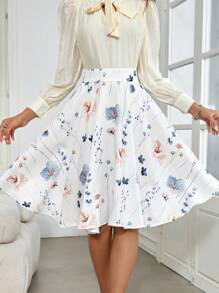 Ellevyn Elegant Women's A-Line Flower Printed Skirt